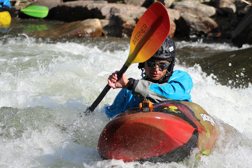 Jack Juntunen competes in the junior division of the June 22 Kayak Rodeo at Clear Creek Whitewater Park.